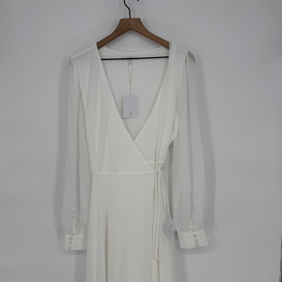 Lulus My‎ Whole Heart White Long Sleeve Wrap Dress Size XL - Picture 4 of 14